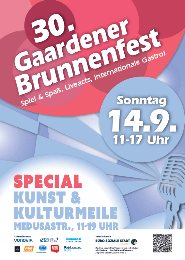 Veranstaltungsplakat: 30. Gaardener Brunnenfest, 14. September 2025, 11 bis 17 Uhr.