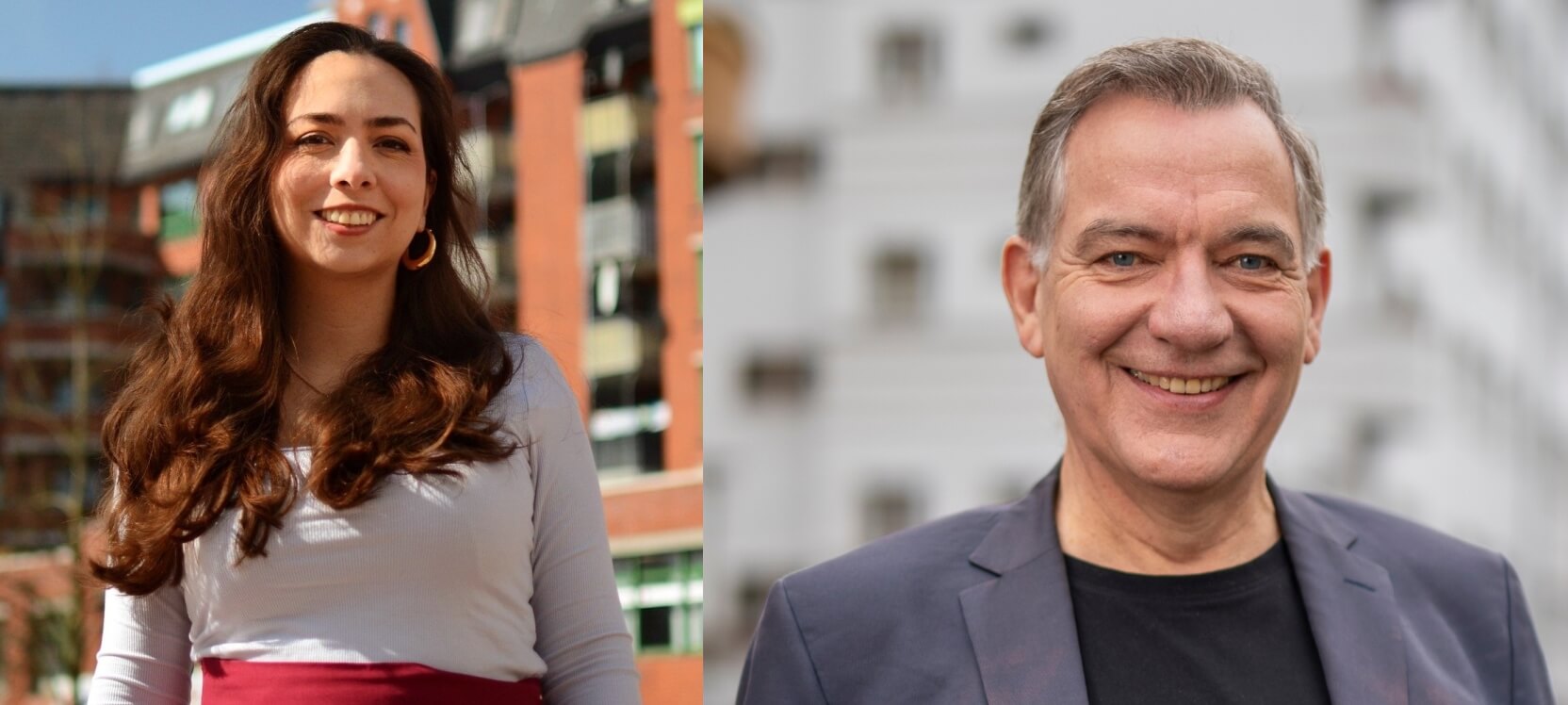 Links Foto von Tamara Mazzi, rechts Foto von Jan van Aken.
