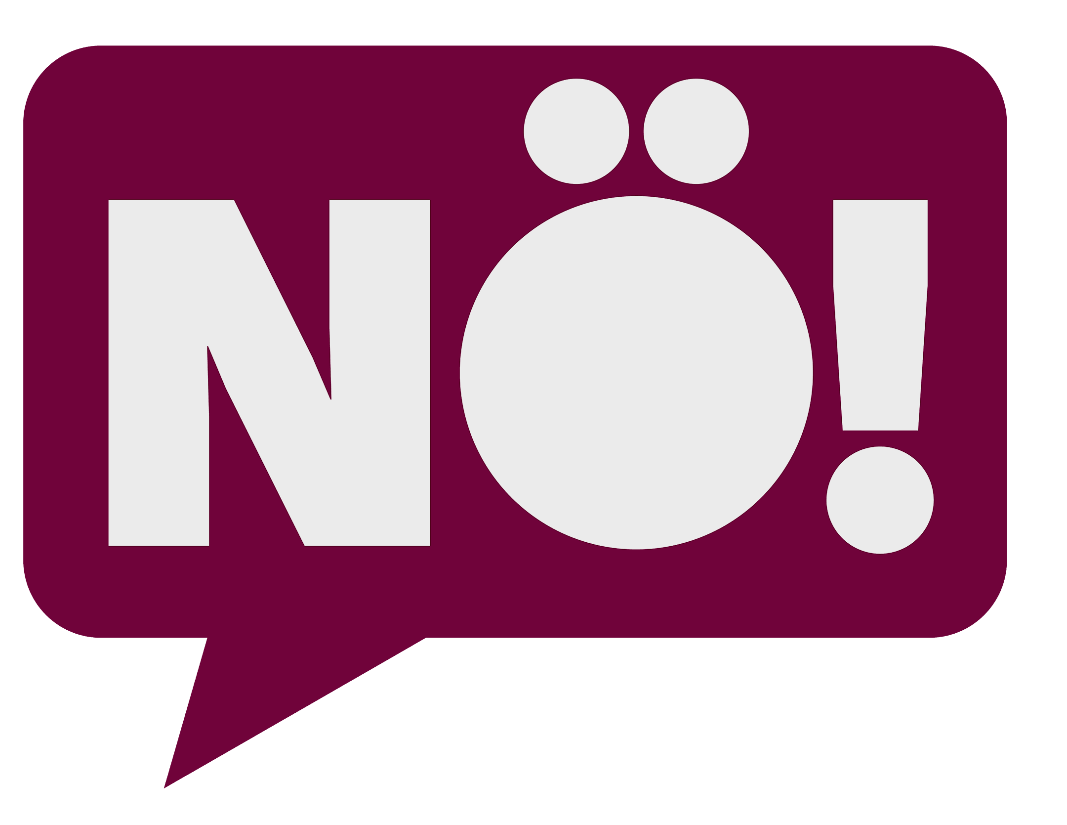 Lila Sprechblase mit dem Text "Nö!"